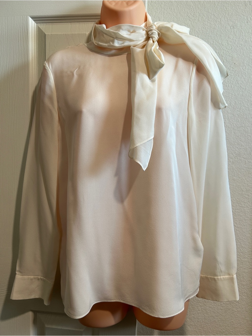 Ted Baker London Ivory Tie-Neck Long Sleeve Blouse
